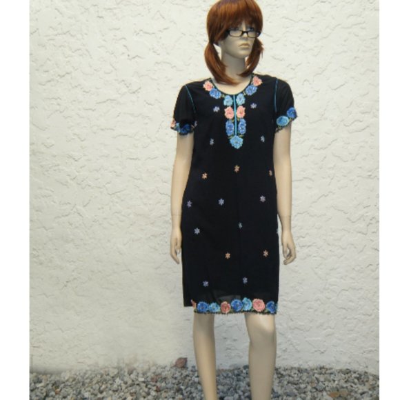 Vintage Kameez w Pastel Floral Embroidery, Medium - Picture 1 of 5